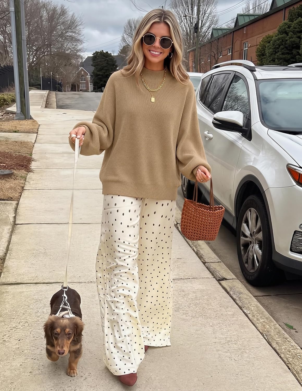 image:imageZESICA Womens Fall Fashion Turtleneck Long Sleeve Knit Oversized SweatersLightkhaki