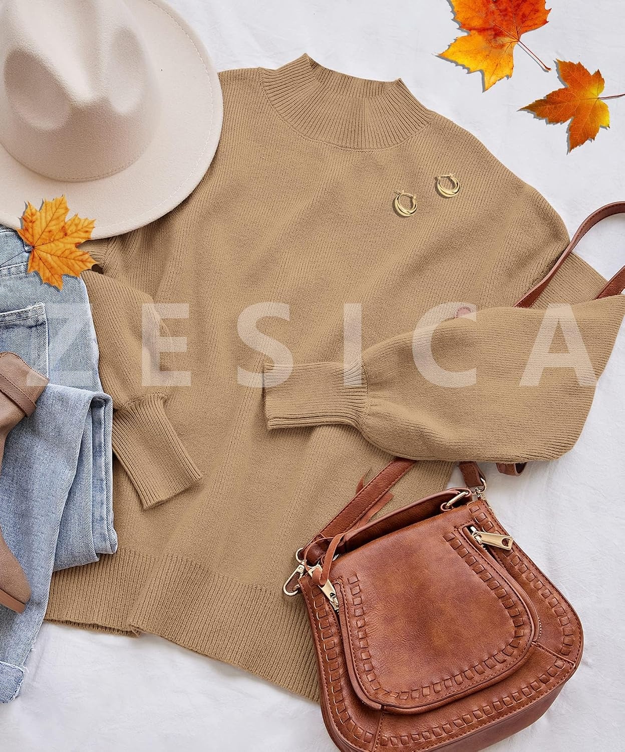 image:imageZESICA Womens Fall Fashion Turtleneck Long Sleeve Knit Oversized SweatersLightkhaki