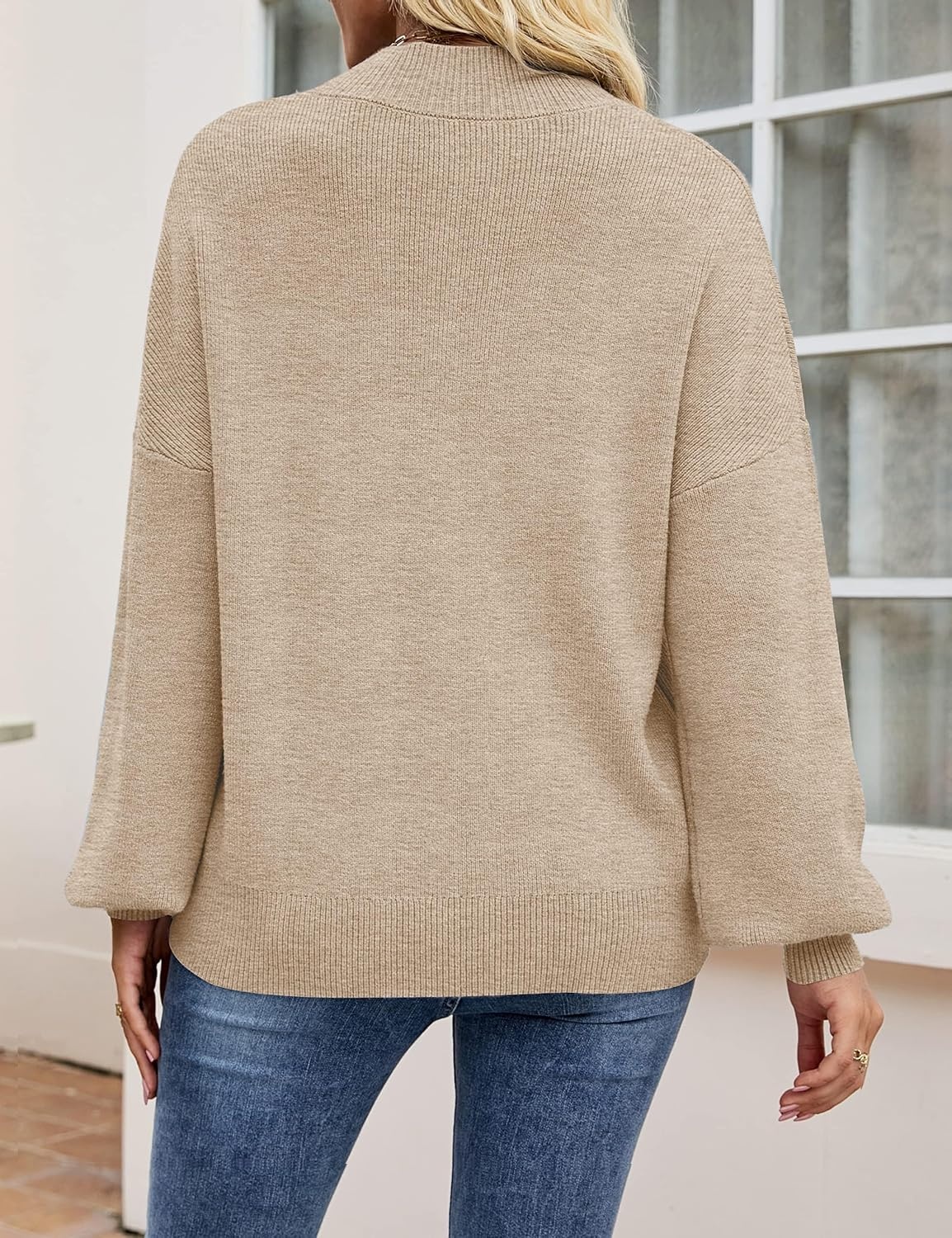image:imageZESICA Womens Fall Fashion Turtleneck Long Sleeve Knit Oversized SweatersOatmeal