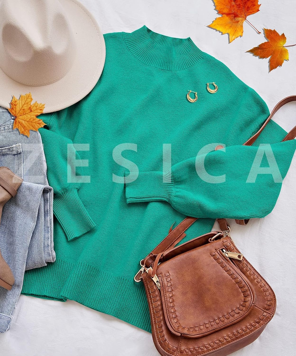 image:imageZESICA Womens Fall Fashion Turtleneck Long Sleeve Knit Oversized SweatersPeacock