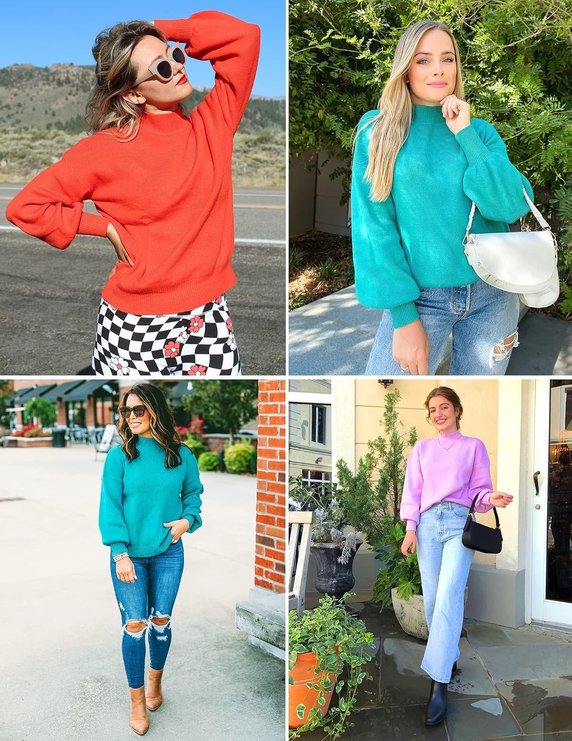image:imageZESICA Womens Fall Fashion Turtleneck Long Sleeve Knit Oversized SweatersPeacock