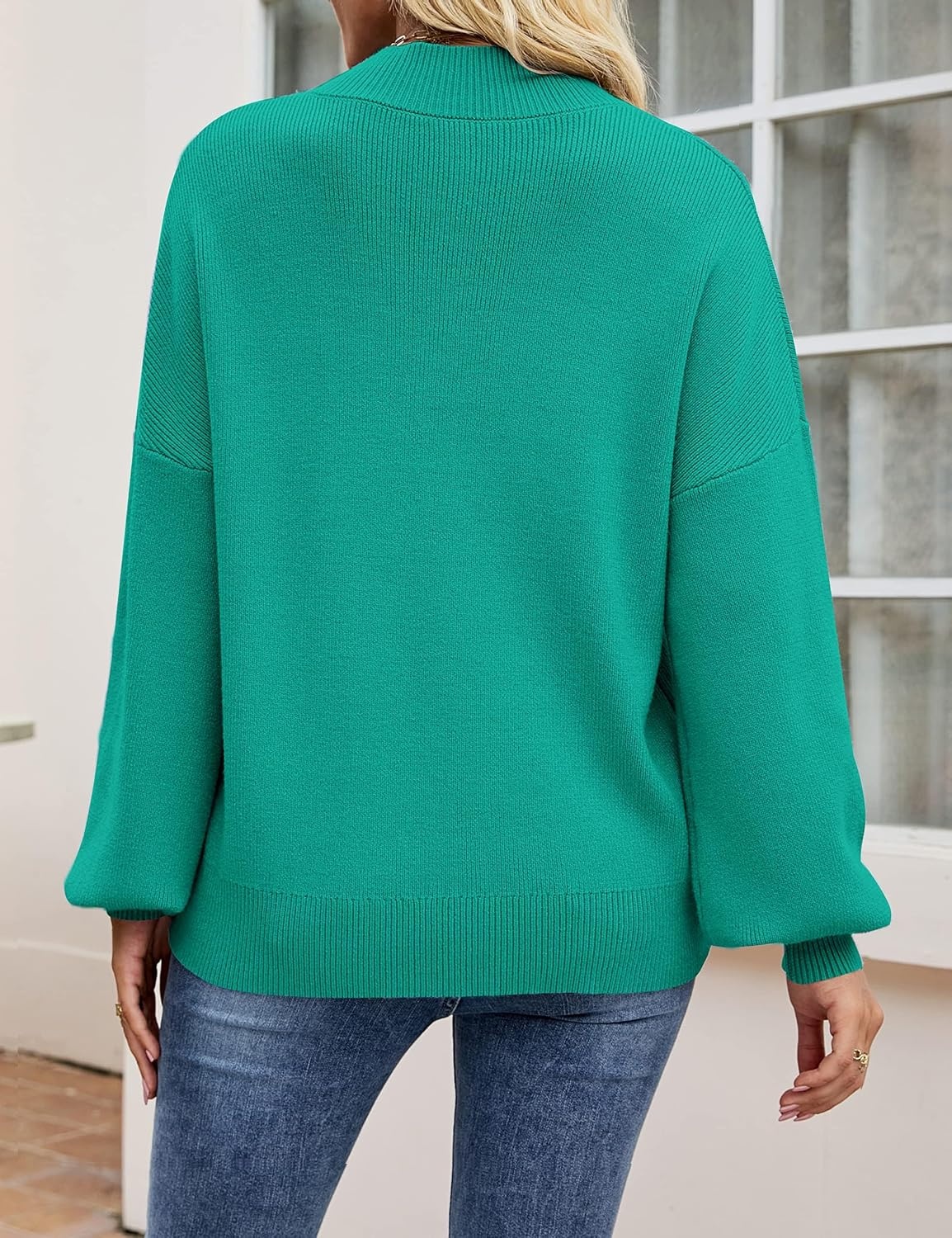 image:imageZESICA Womens Fall Fashion Turtleneck Long Sleeve Knit Oversized SweatersPeacock