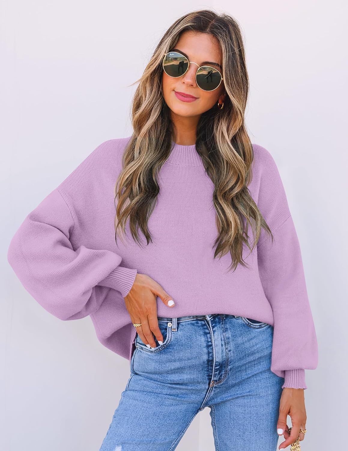 image:imageZESICA Womens Fall Fashion Turtleneck Long Sleeve Knit Oversized SweatersPurple