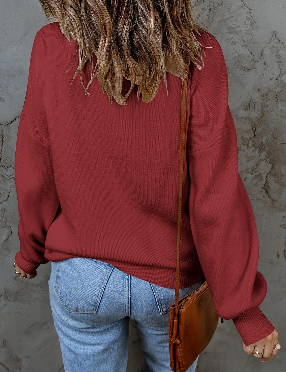 image:imageZESICA Womens Fall Fashion Turtleneck Long Sleeve Knit Oversized SweatersWine