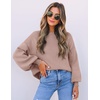 ZESICA Womens Fall Fashion Turtleneck Long Sleeve Knit Oversized Sweaters(Almond)