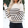 ZESICA Womens Fall Fashion Turtleneck Long Sleeve Knit Oversized Sweaters(Apricotstripe)