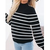 ZESICA Womens Fall Fashion Turtleneck Long Sleeve Knit Oversized Sweaters(Blackstripe)