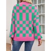 ZESICA Womens Fall Fashion Turtleneck Long Sleeve Knit Oversized Sweaters(Greenplaid)