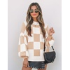 ZESICA Womens Fall Fashion Turtleneck Long Sleeve Knit Oversized Sweaters(Lightkhakiplaid)