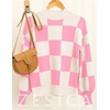 ZESICA Womens Fall Fashion Turtleneck Long Sleeve Knit Oversized Sweaters(Pinkplaid)