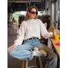 ZESICA Womens Fall Fashion Turtleneck Long Sleeve Knit Oversized Sweaters(White)