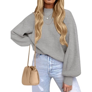 ZESICA Womens Fall Fashion Turtleneck Long Sleeve Knit Oversized Sweaters(Grey)