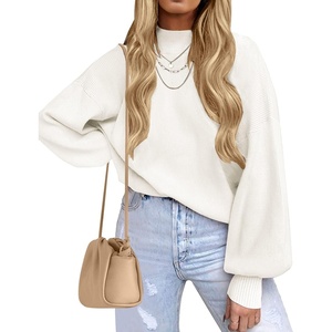 ZESICA Womens Fall Fashion Turtleneck Long Sleeve Knit Oversized Sweaters(White)